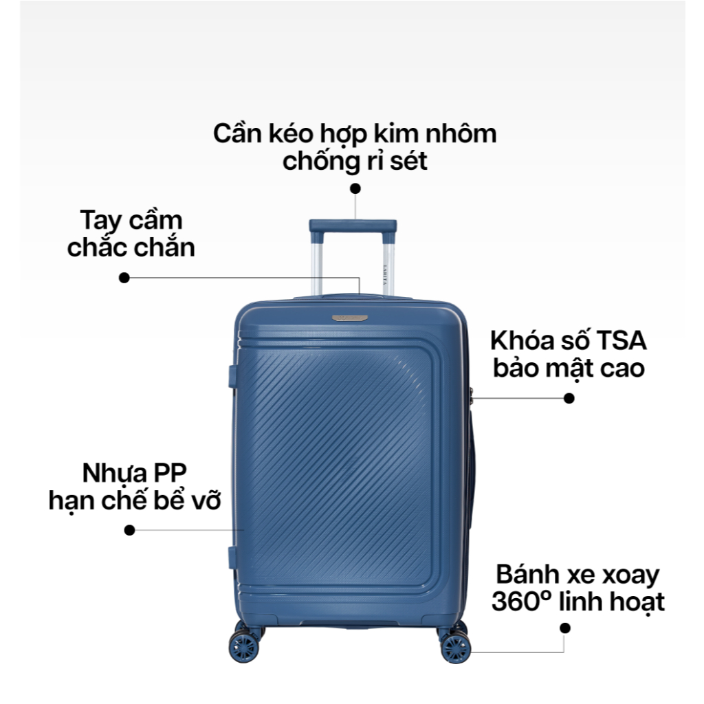 Ảnh Vali Kéo MIAvn Larita SOLY - Size 20/24/28, Nhựa PP Dẻo Siêu Bền, Hạn Chế Bể Vỡ, Bảo Hành Trọn Đời 4