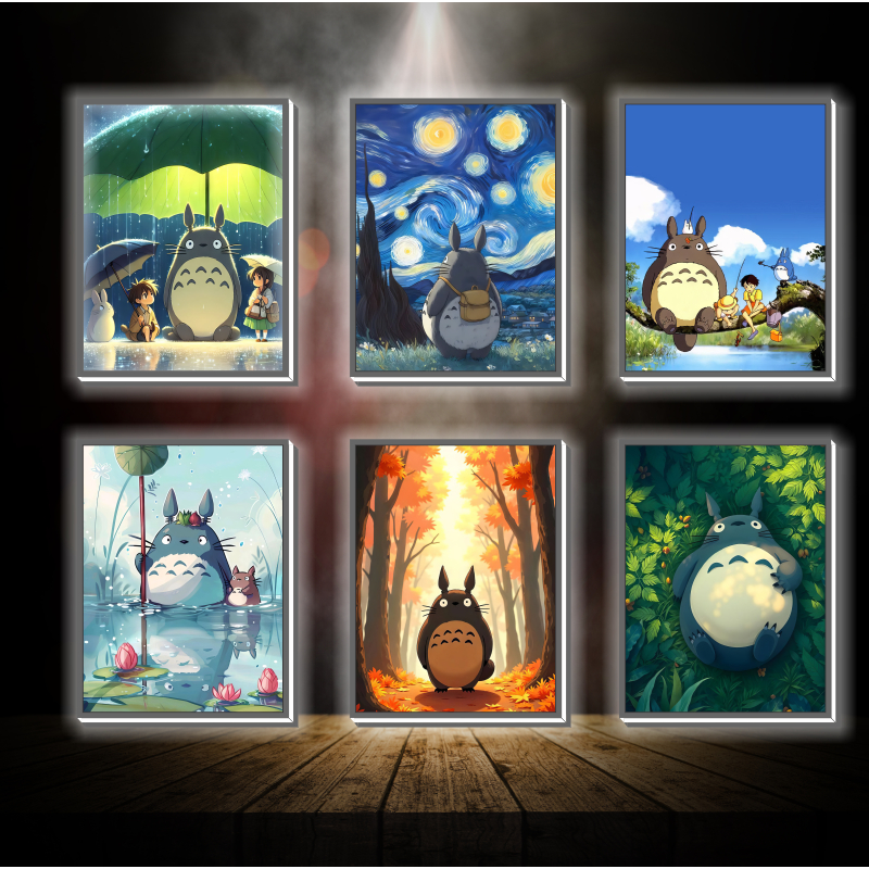 Tranh đèn led 3D Hàng xóm của tôi là Totoro   - Tranh đèn led 3D làm quà tặng, trang trí bàn làm việc, đèn ngủ
