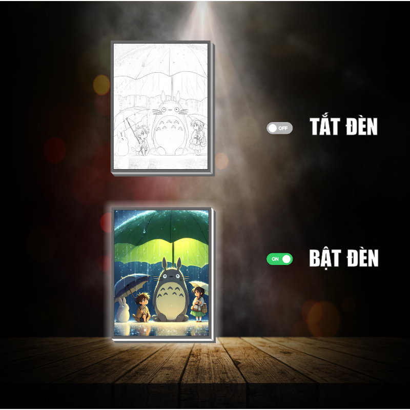 Tranh đèn led 3D Hàng xóm của tôi là Totoro   - Tranh đèn led 3D làm quà tặng, trang trí bàn làm việc, đèn ngủ