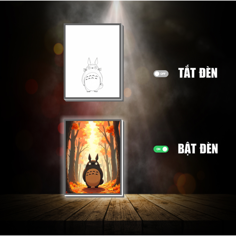 Tranh đèn led 3D Hàng xóm của tôi là Totoro   - Tranh đèn led 3D làm quà tặng, trang trí bàn làm việc, đèn ngủ