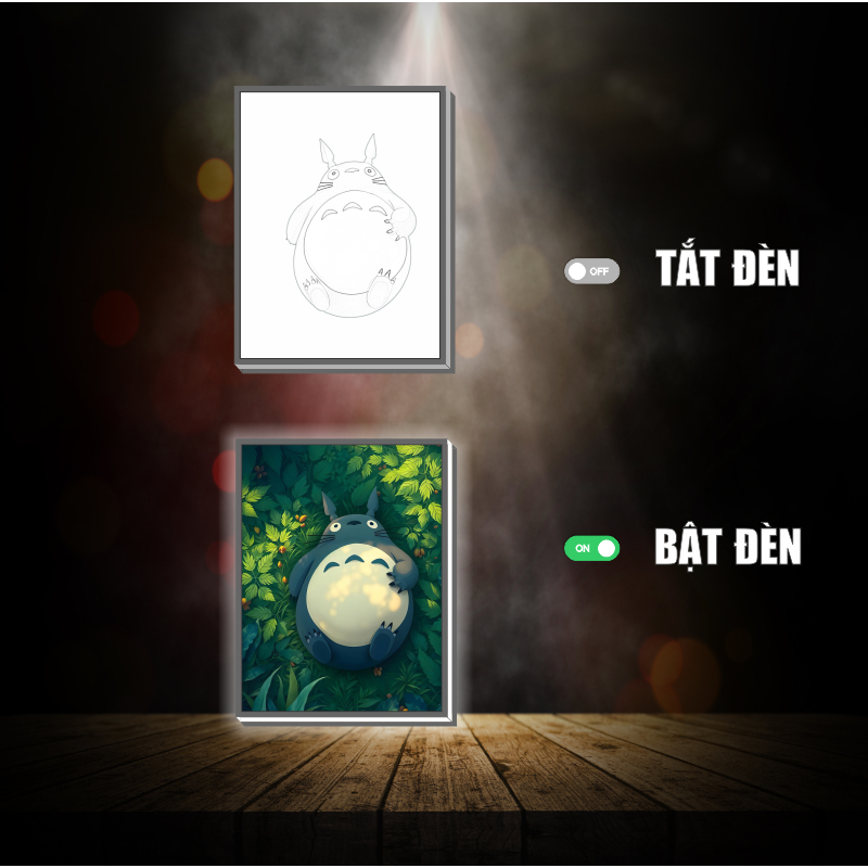 Tranh đèn led 3D Hàng xóm của tôi là Totoro   - Tranh đèn led 3D làm quà tặng, trang trí bàn làm việc, đèn ngủ