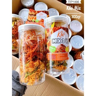 250gr Ăn vặt ngon Khô mix 3 vị gồm khô gà lá chanh,khô heo cháy tỏi và khô mực hấp nước dừa,có kèm tương ớt.