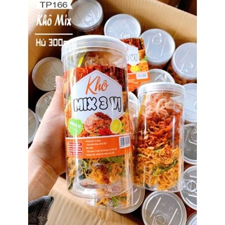 250gr Ăn vặt ngon Khô mix 3 vị gồm khô gà lá chanh,khô heo cháy tỏi và khô mực hấp nước dừa,có kèm tương ớt.