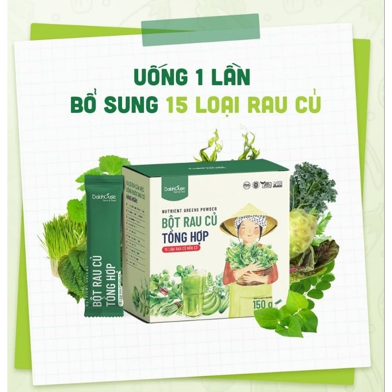 Bột Rau Củ hữu cơ Tổng Hợp Dalahouse Gồm 15 loại rạu củ tự nhiên ...