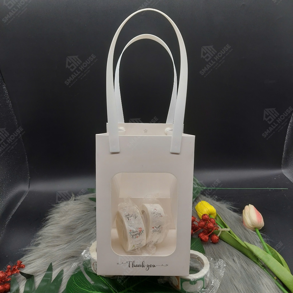 5 cái - Túi giấy đáy vuông 13cm, có mặt kính mica đựng saffron, hoa khô, quà tặng, gấu bông