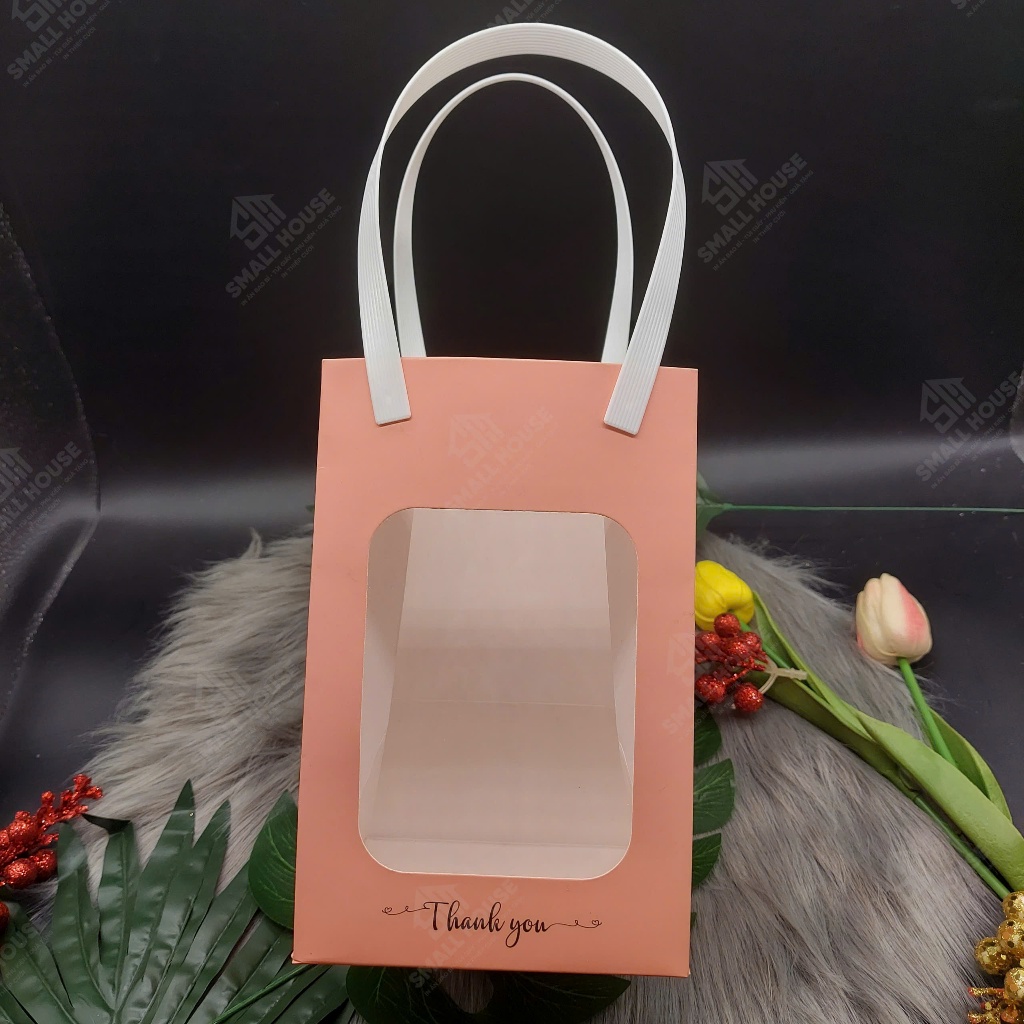 5 cái - Túi giấy đáy vuông 13cm, có mặt kính mica đựng saffron, hoa khô, quà tặng, gấu bông