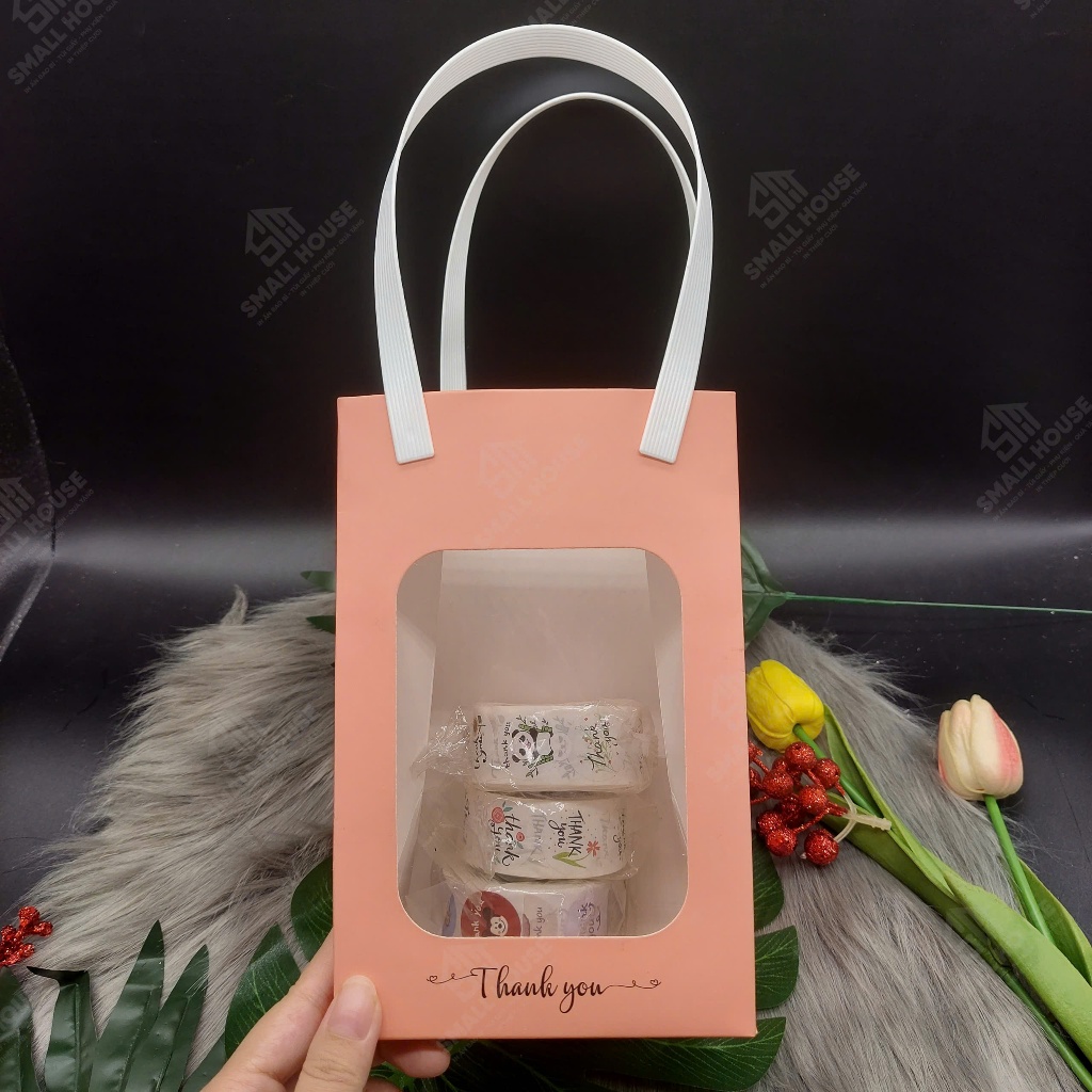 5 cái - Túi giấy đáy vuông 13cm, có mặt kính mica đựng saffron, hoa khô, quà tặng, gấu bông