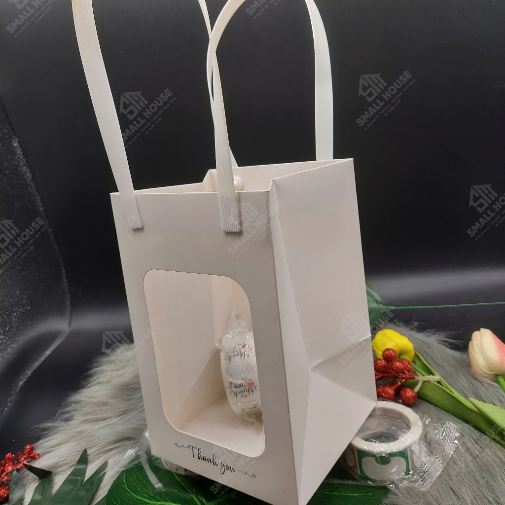 5 cái - Túi giấy đáy vuông 13cm, có mặt kính mica đựng saffron, hoa khô, quà tặng, gấu bông