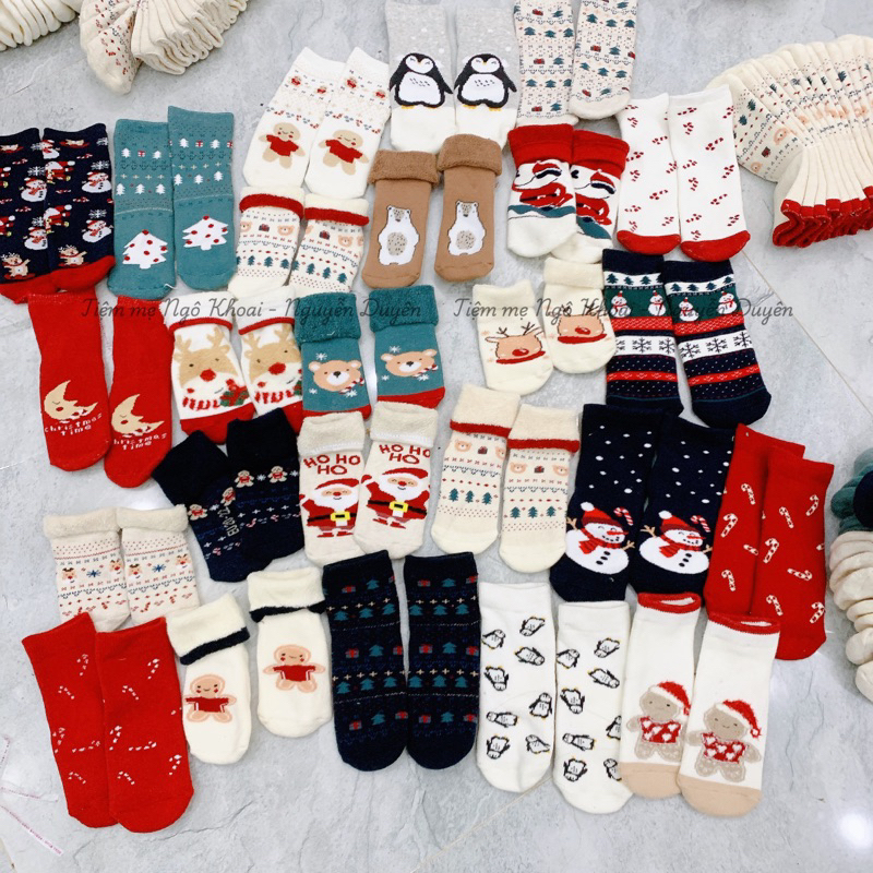 [MD174] SIÊU PHẨM MÙA GIÁNG SINH Tất/ Vớ len xù có đế chống trơn trượt hoạ tiết noel rực rỡ cho bé yêu