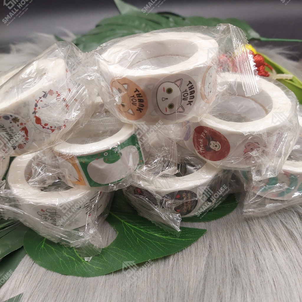 [NHIỀU MẪU] CUỘN 500 nhãn dán cảm ơn, tem Thanh you, sticker thank you kiểu dáng vintage, giấy craft đơn giản đáng yêu