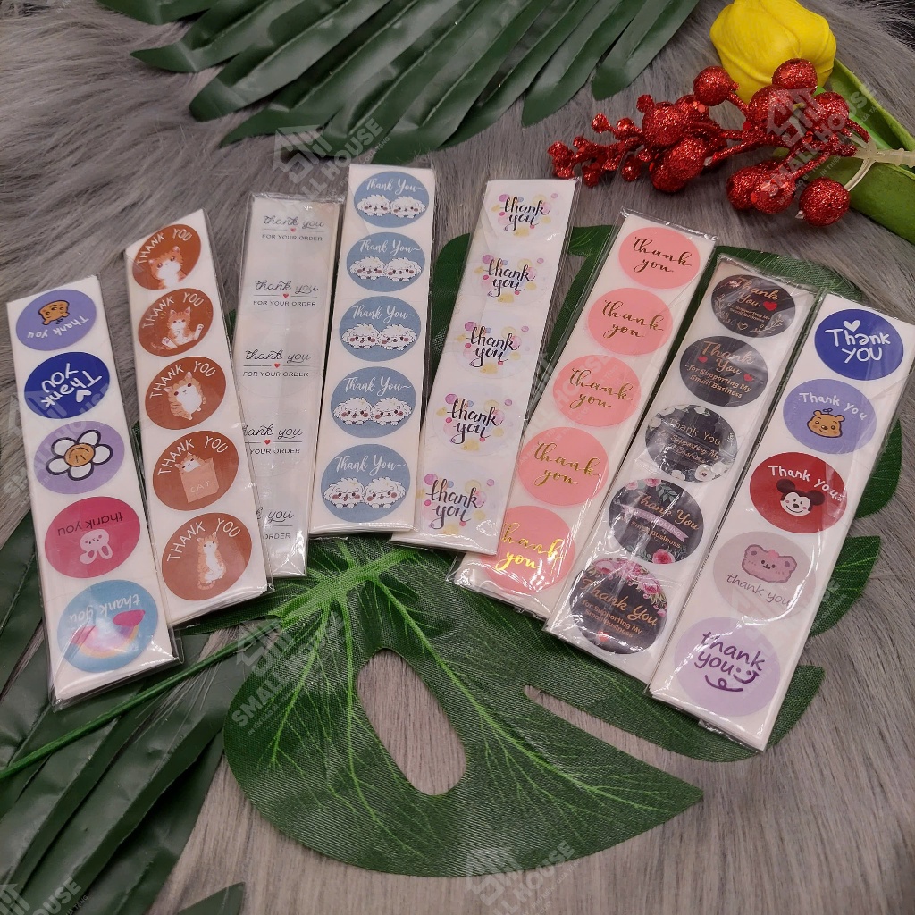 [NHIỀU MẪU] CUỘN 500 nhãn dán cảm ơn, tem Thanh you, sticker thank you kiểu dáng vintage, giấy craft đơn giản đáng yêu