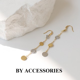 Bông tai nữ titan kiểu tua rua dài phối mặt tròn 2 màu trắng vàng mạ vàng 18K không gỉ WE2489