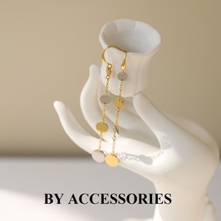 Bông tai nữ titan kiểu tua rua dài phối mặt tròn 2 màu trắng vàng mạ vàng 18K không gỉ WE2489