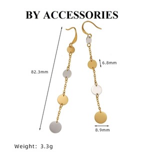 Bông tai nữ titan kiểu tua rua dài phối mặt tròn 2 màu trắng vàng mạ vàng 18K không gỉ WE2489