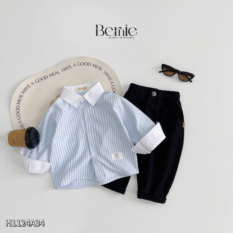 Áo sơ mi dài tay kẻ sọc Bernie phối cổ trắng kiểu dáng basic dễ dàng phối đồ cho bé trai 8-24kg