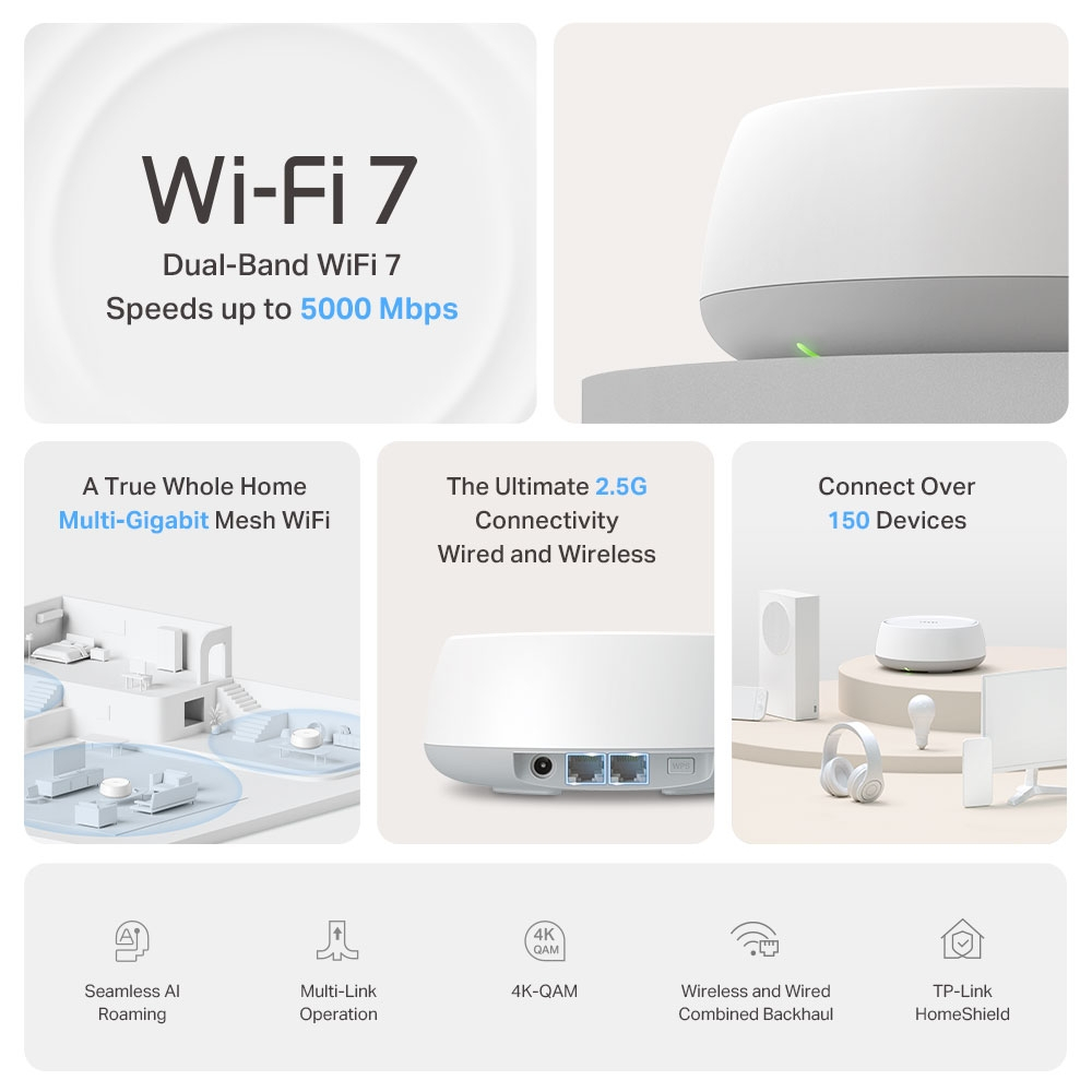 Bộ phát WIFI Mesh TP-Link Deco BE25 | WIFI 7 BE5000 2 băng tần 2.4 & 5Ghz | Dễ cài đặt | Phủ sóng rộng | Bảo hành 2 năm | BigBuy360 - bigbuy360.vn