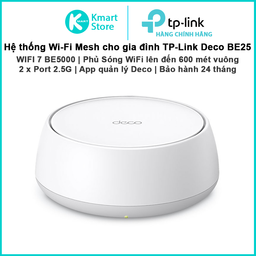 Bộ phát WIFI Mesh TP-Link Deco BE25 | WIFI 7 BE5000 2 băng tần 2.4 & 5Ghz | Dễ cài đặt | Phủ sóng rộng | Bảo hành 2 năm | BigBuy360 - bigbuy360.vn