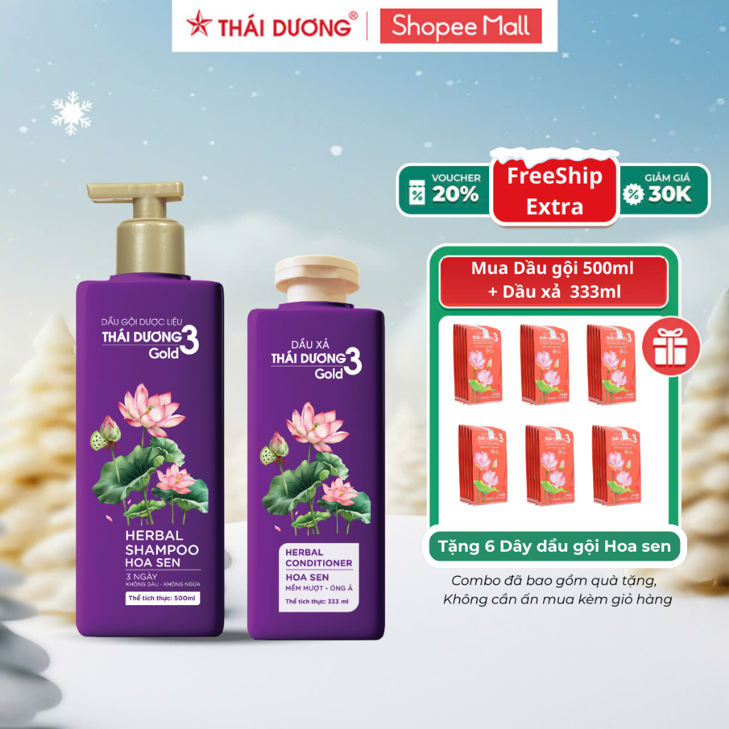 Ảnh Dầu gội Thái Dương 3 GOLD Hoa Sen 500ml / Dầu xả 333ml tặng Tube Thái Dương 7 Plus Gold 50g 1