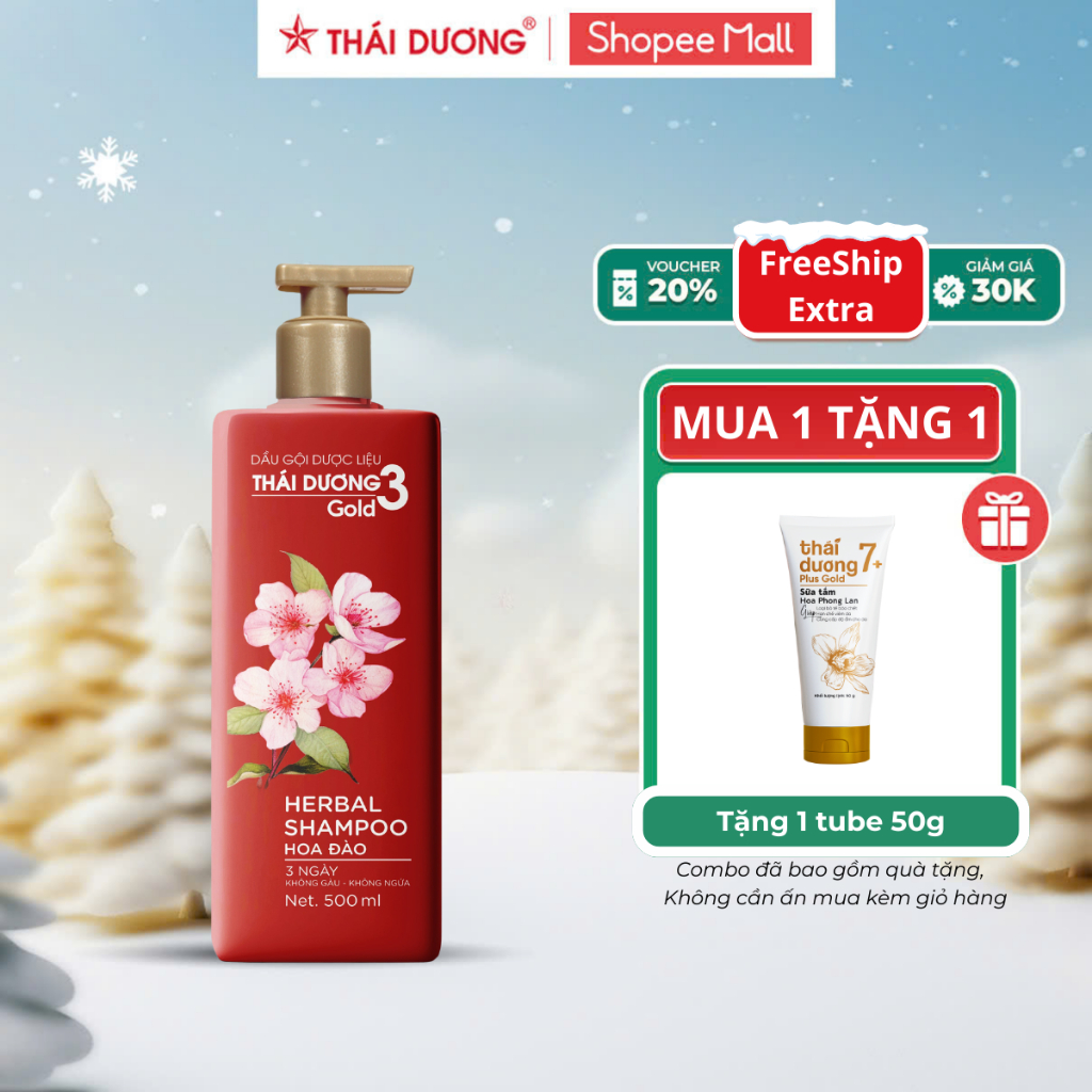 Ảnh Dầu gội Thái Dương 3 Gold Hoa Đào 500ml / Dầu xả 333ml tặng sữa tắm Thái Dương 7 Plus Gold 50g 2