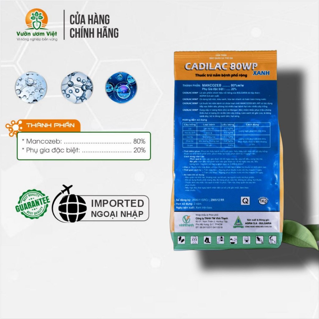Thuốc trừ bệnh Cadilac 80WP chính hãng, bột xanh bám dính tốt - 1Kg
