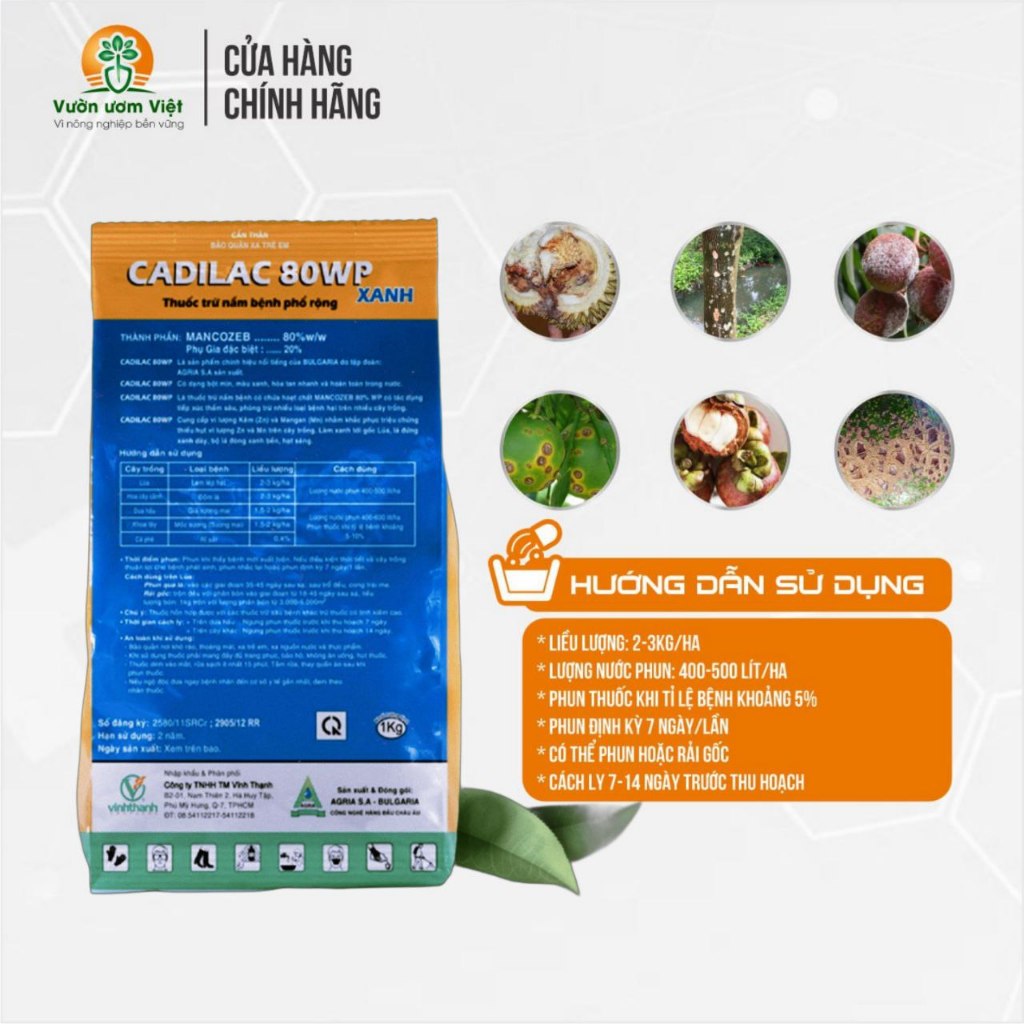 Thuốc trừ bệnh Cadilac 80WP chính hãng, bột xanh bám dính tốt - 1Kg