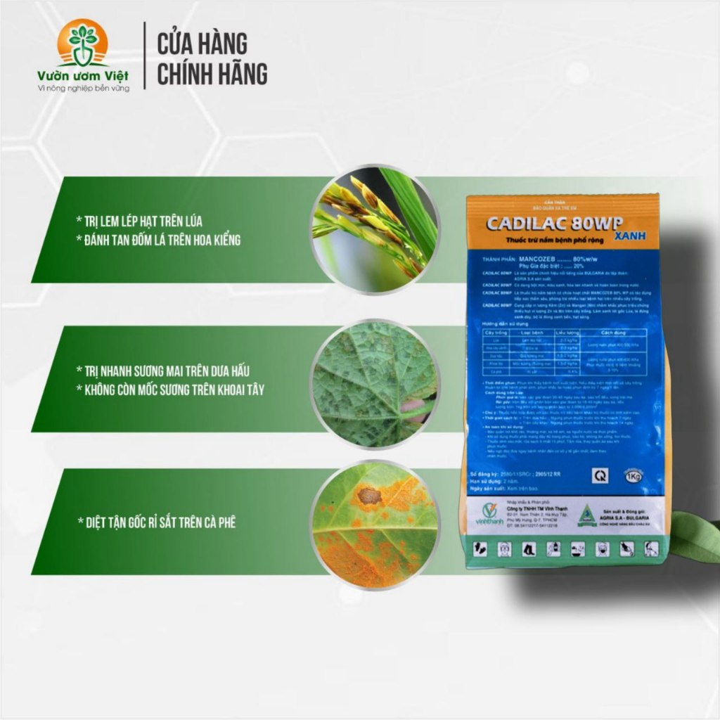 Thuốc trừ bệnh Cadilac 80WP chính hãng, bột xanh bám dính tốt - 1Kg
