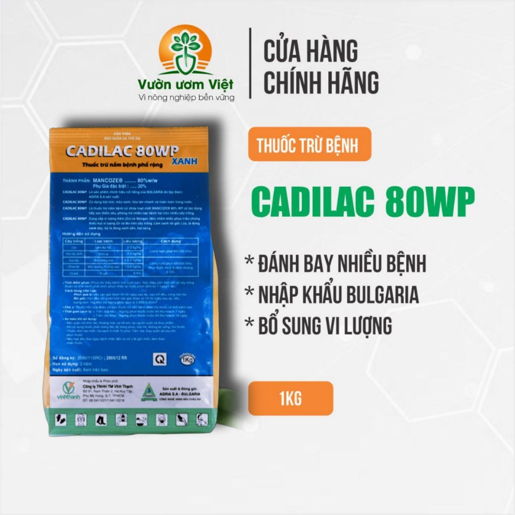 Thuốc trừ bệnh Cadilac 80WP chính hãng, bột xanh bám dính tốt - 1Kg