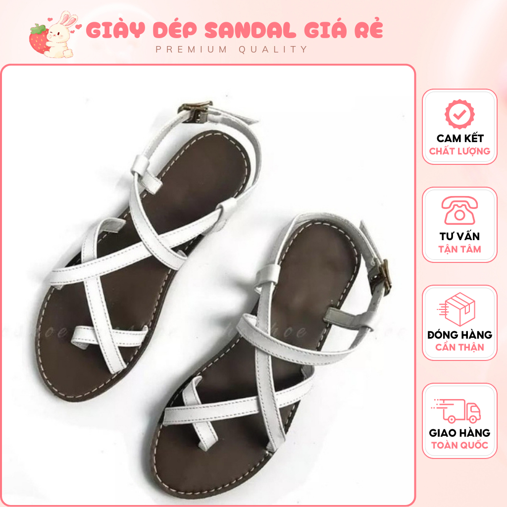 Giày Sandal Nữ Thời Trang Học Sinh - Dép Tông Màu Trắng Quai Hậu Đế Êm Size 25-40