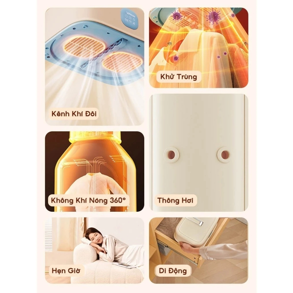 Máy Sấy Quần Áo YANGZI GX-G1 Gấp Gọn Tiện Lợi - Công Nghệ Sấy 3D, Khử Trùng Hiệu Quả, 2 Chế Độ Sấy