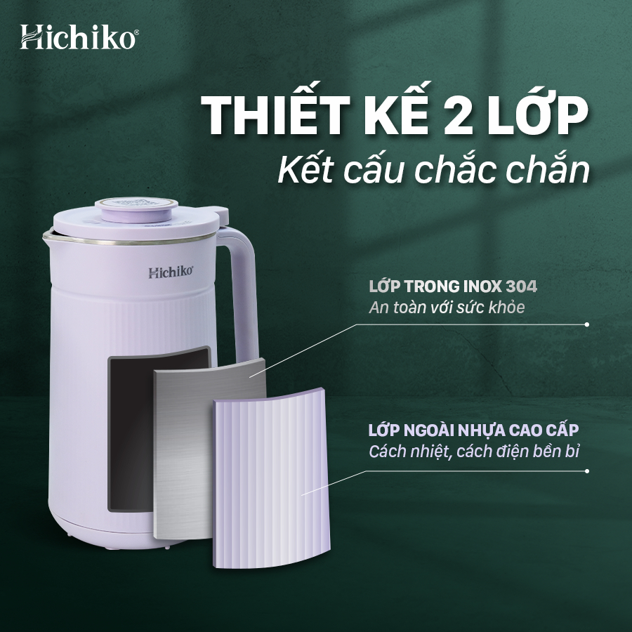 Máy làm sữa hạt 1000ml Hichiko, 8 chức năng nấu, 10 lưỡi xay 3 lớp xay nhuyễn mịn, HC-3502