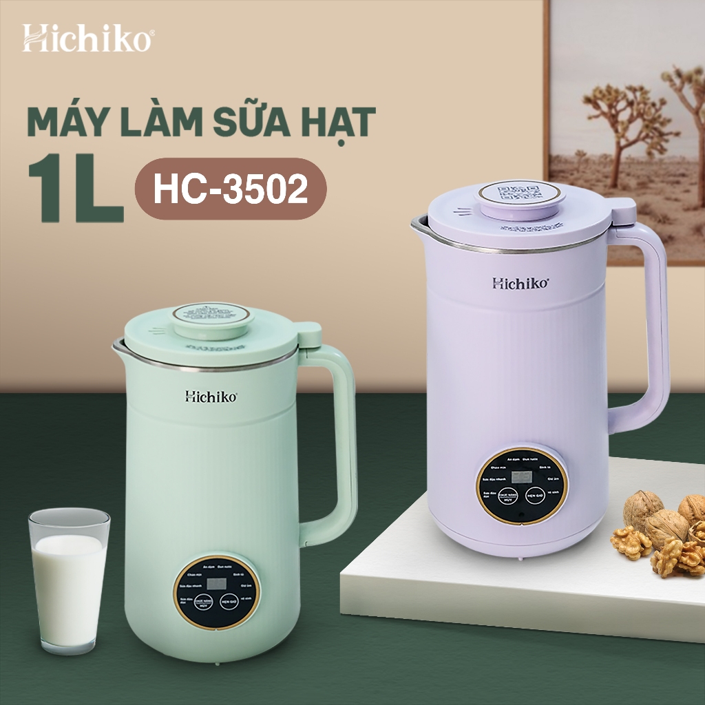 Máy làm sữa hạt 1000ml Hichiko, 8 chức năng nấu, 10 lưỡi xay 3 lớp xay nhuyễn mịn, HC-3502