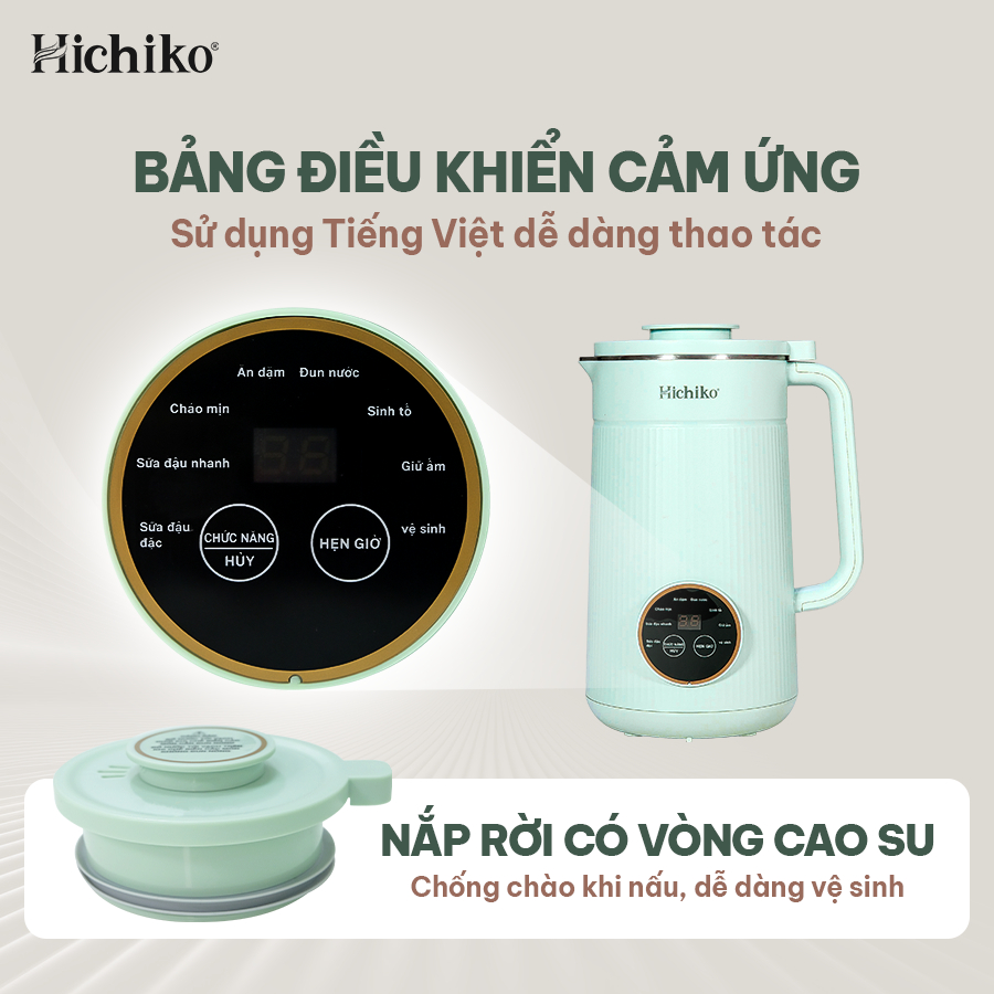 Máy làm sữa hạt 1000ml Hichiko, 8 chức năng nấu, 10 lưỡi xay 3 lớp xay nhuyễn mịn, HC-3502