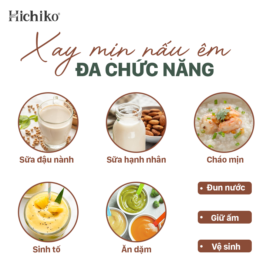 Máy làm sữa hạt 1000ml Hichiko, 8 chức năng nấu, 10 lưỡi xay 3 lớp xay nhuyễn mịn, HC-3502