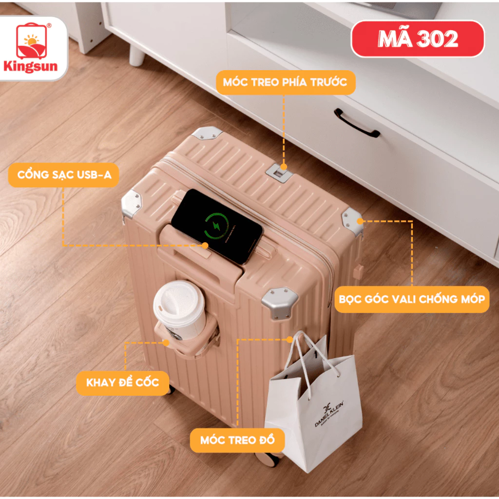 Vali Du Lịch Khóa Kéo Kingsun 219/302/T08 Size 20/24/28 Nhựa ABS+PC Cao Cấp  Bảo Hành 5 Năm