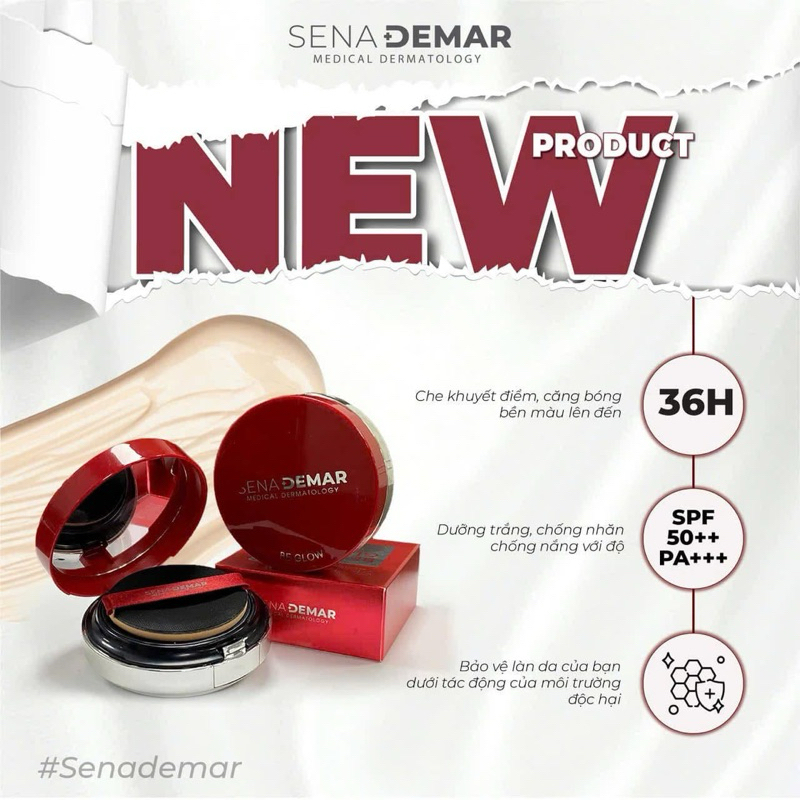 Phấn nước cushion sena demar be glow cushion dạng kem,giúp dưỡng ẩm, làm trắng 15g - hạn 2028 cushion senademar IS210