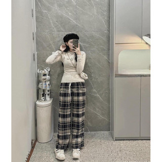 Quần Ống Rộng Vải Dạ Xịn Dày Dặn Phong Cách Ulzzang Hàn Quốc, Quần Dạ Kẻ Ống Suông