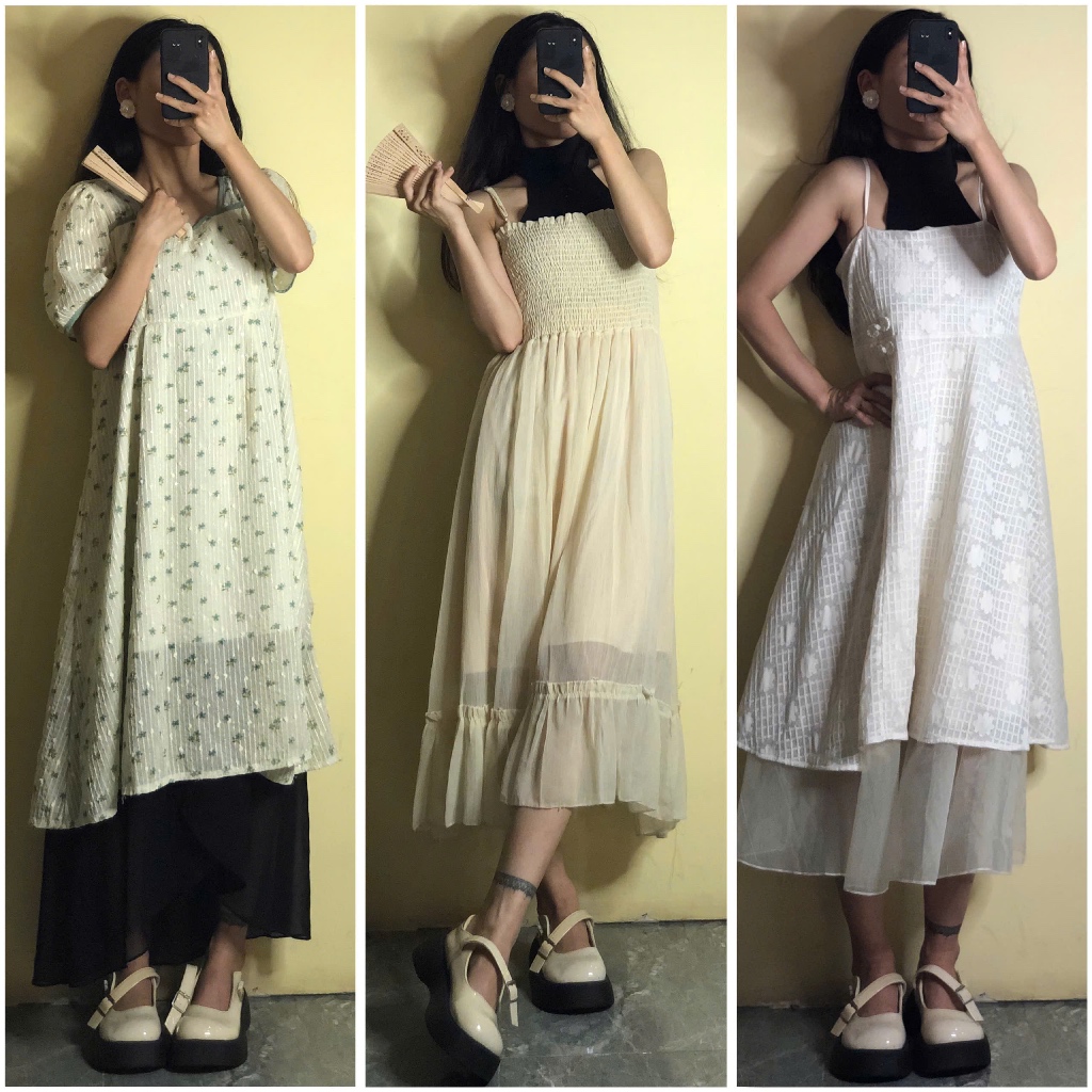 [Demo ảnh bìa] Đầm váy 2hand dáng dài xoè bồng bềnh, hoa nhí voan lưới đa phong cách update 10.12 April6 clothing