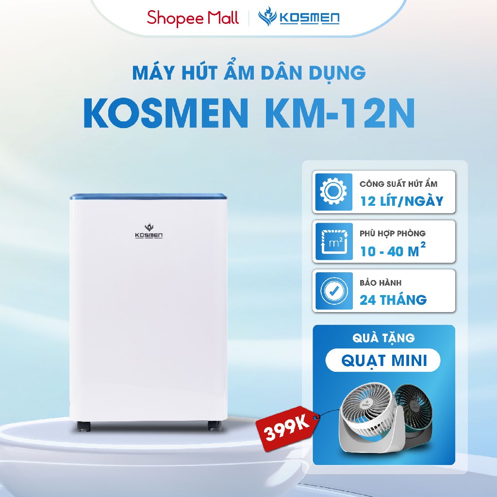 Ảnh Máy Hút Ẩm Dân Dụng Kosmen KM-12N Công Suất 12 lít/ngày - Hàng Chính Hãng BH 24 Tháng 1