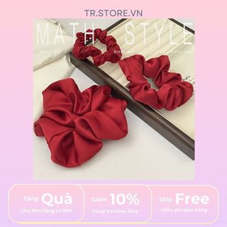 Scrunchies Đỏ Đô Satin Lụa Phi Bóng Thái Giáng Sinh Và Tết 3 Kích Thước