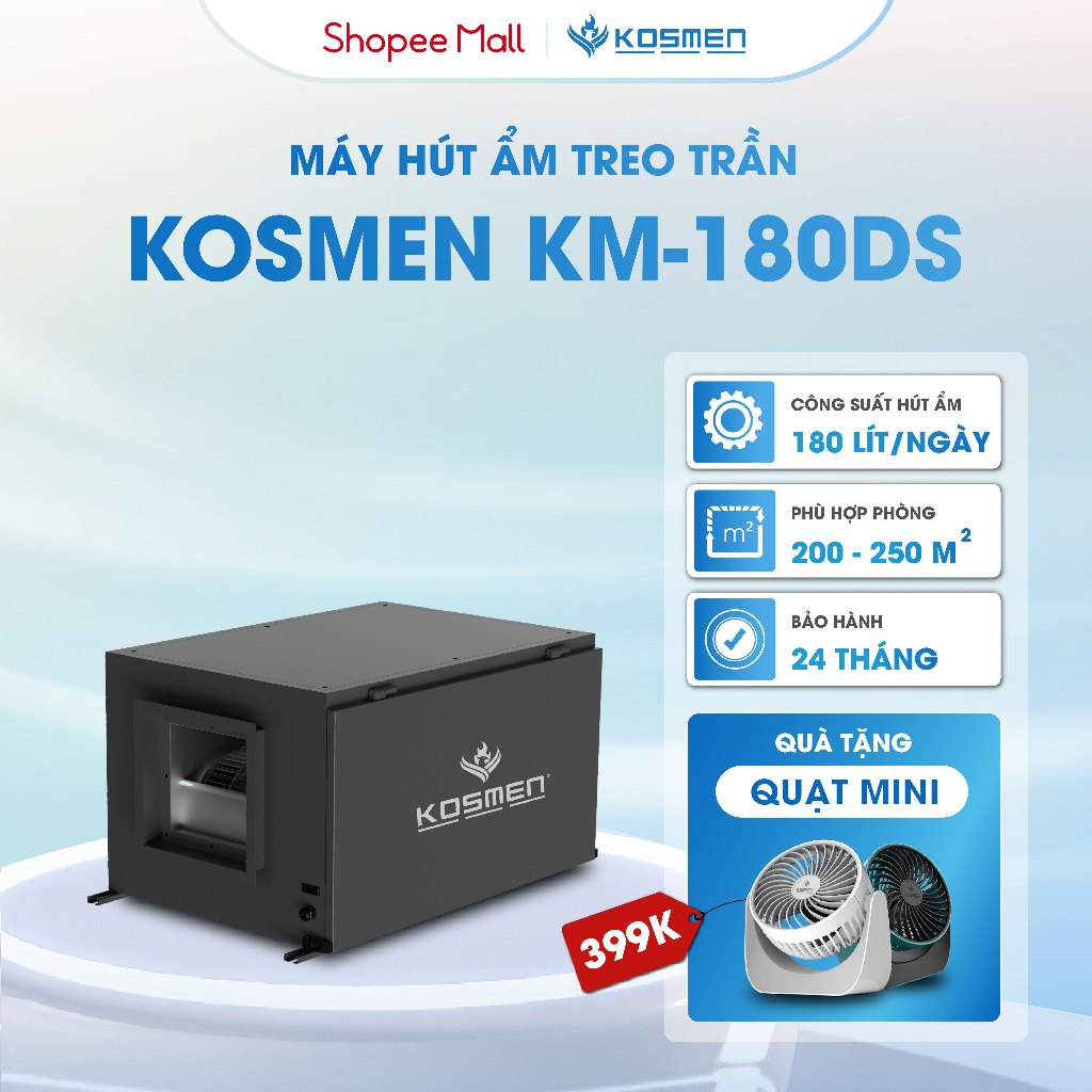 Ảnh Máy Hút Ẩm Âm Trần Kosmen KM-180DS Công Suất 180 lít/ngày - Hàng Chính Hãng BH 24 tháng 1