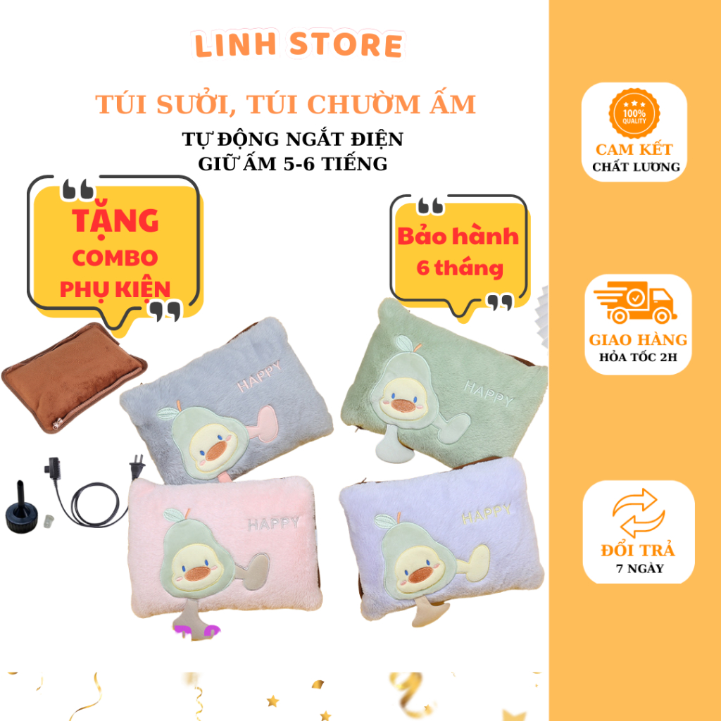Túi sưởi,Túi chườm bụng kinh mẫu vuông quả bơ 2025 siêu dễ thương tặng kèm combo phụ kiện
