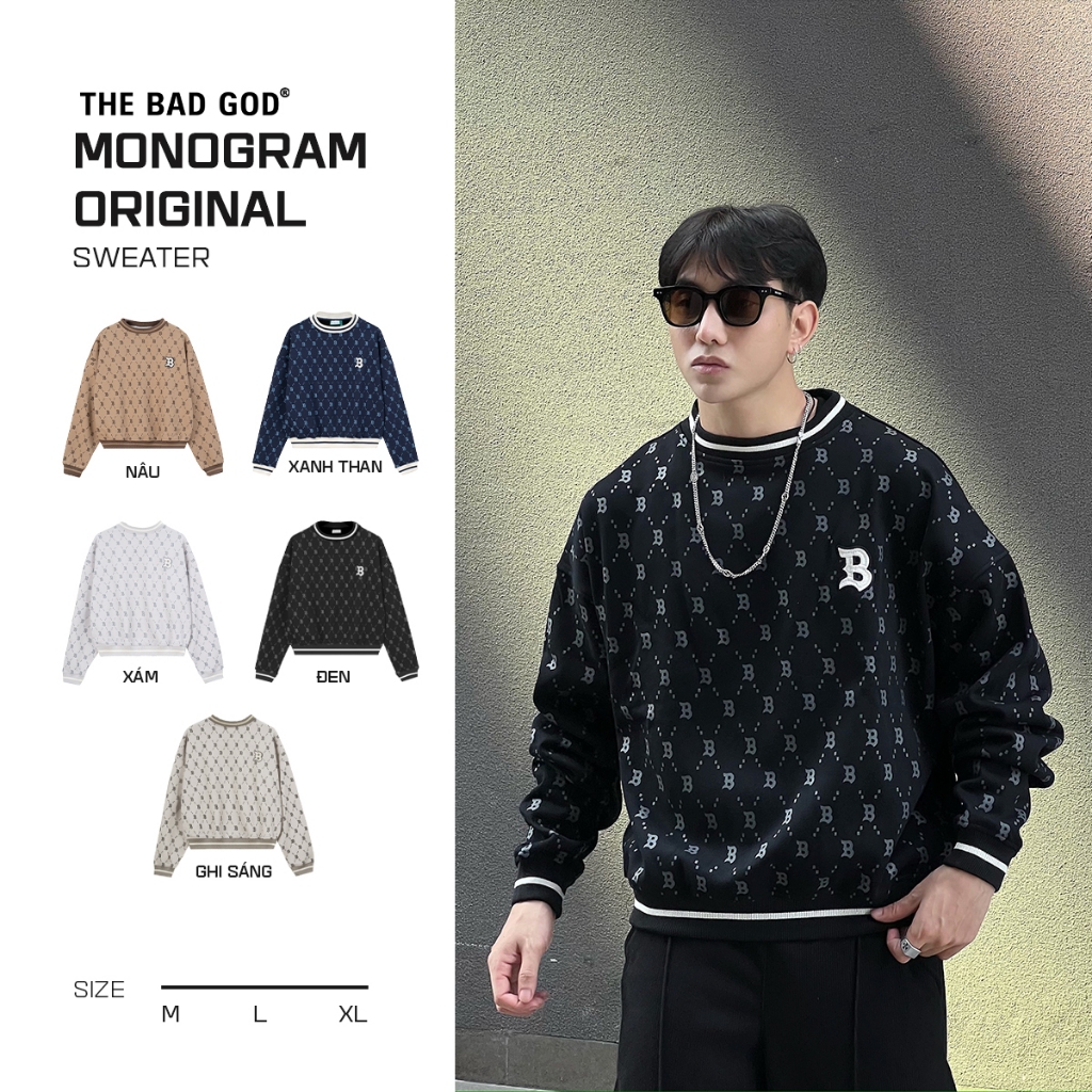 Áo Sweater Nỉ Nhung The Bad God Monogram Original Form Boxy Unisex Thu Đông Nhiều Màu