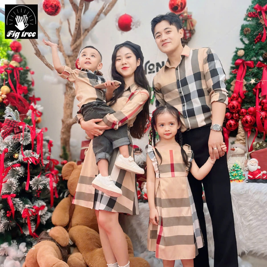 Set Đồ Gia Đình FIG TREE Caro Màu Kem Đi Tiệc Siêu Sang, Áo Sơ Mi Nam Váy Nữ ( Hàng thiết kế)