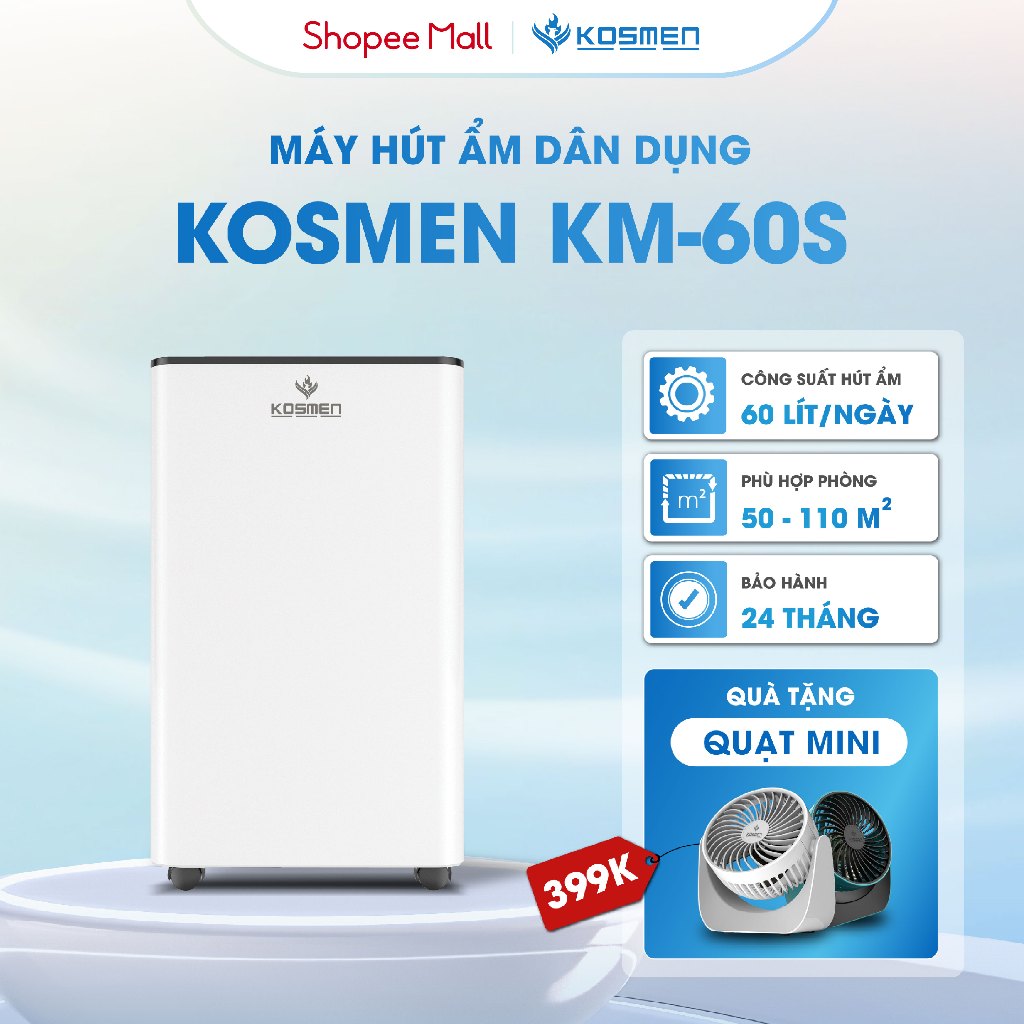 Ảnh Máy Hút Ẩm Kosmen KM-60S Công Suất 60 lít/ngày, Công Nghệ Ion Âm - Hàng Chính Hãng 1