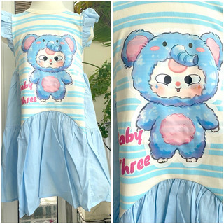 Đầm Trung Thu, đầm thu đông bé gái phong cách Hàn. Đầm Baby three xanh kẻ tay tiên siêu hot siêu xinh cho bé gái 13-45kg