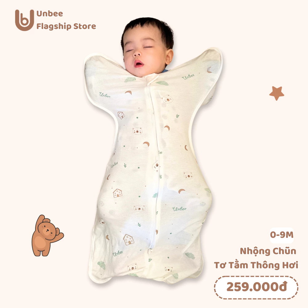 Nhộng Chũn Thông Hơi Unbee Chất Liệu Tơ Tằm Kháng Khuẩn Giúp Bé Ngủ Ngon, Tránh Giật Mình Size 0-9M
