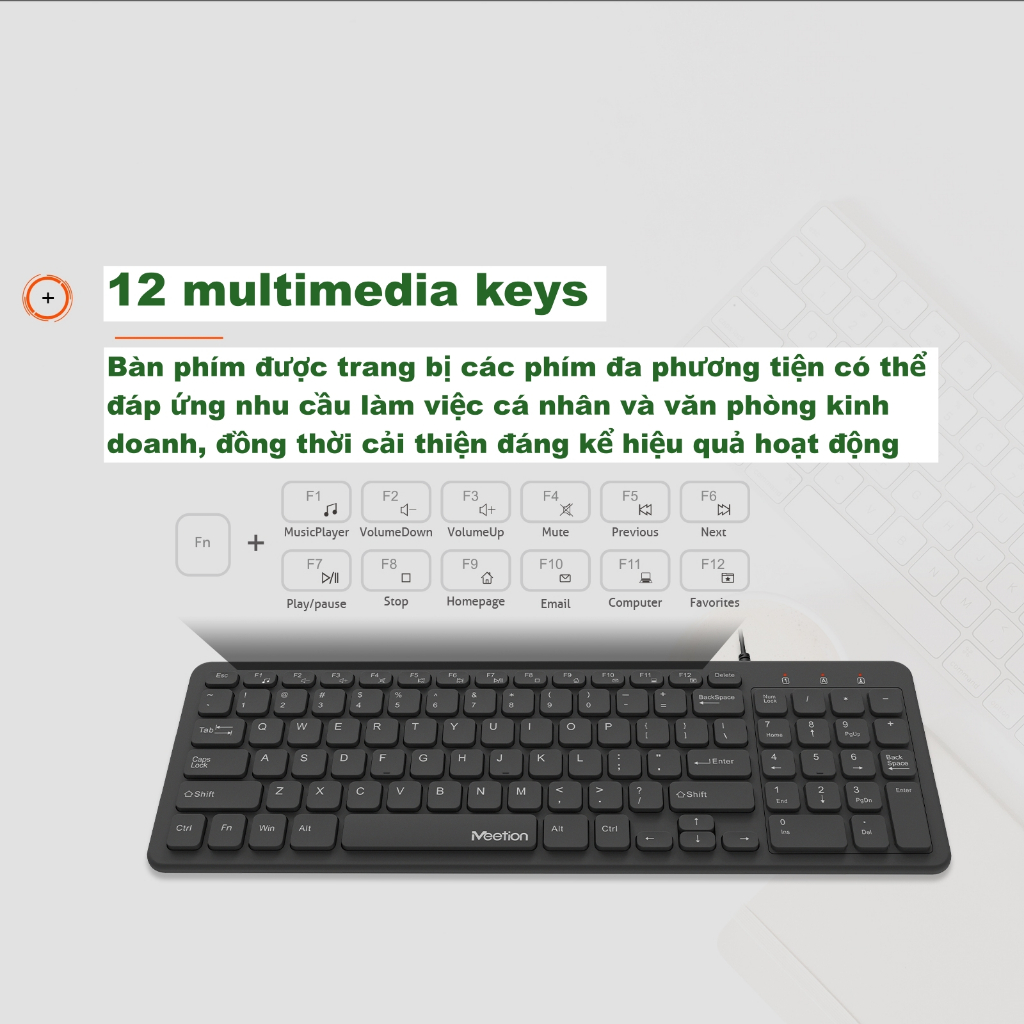 Bàn phím văn phòng chống ồn MeeTion K410 thiết kế Slim mỏng gọn 96 phím ...