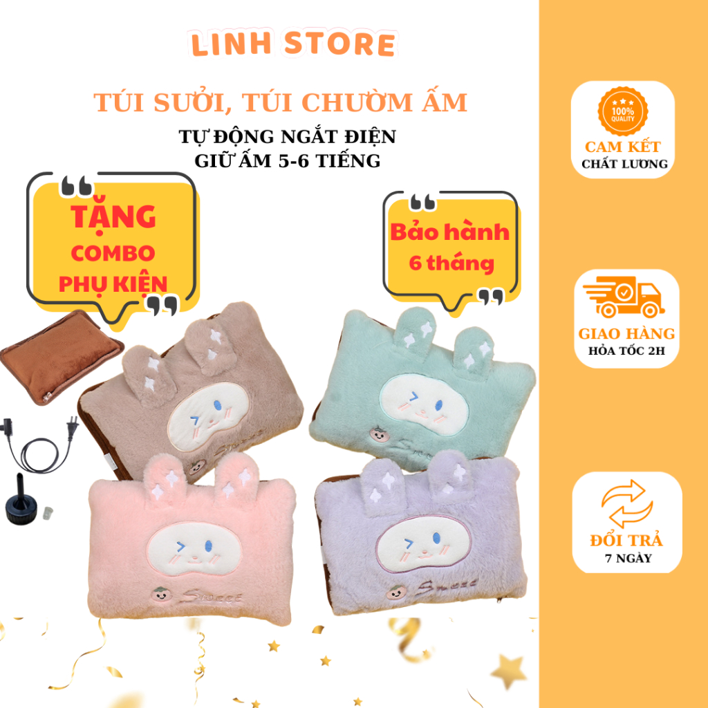 Túi sưởi ấm, túi chườm bụng kinh mẫu vuông dễ thương tặng kèm combo phụ kiện