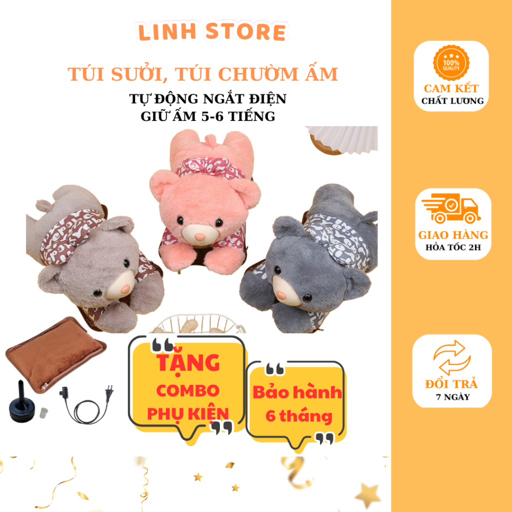 Túi sưởi gấu bông dễ thương , túi chườm nóng cắm điện an toàn