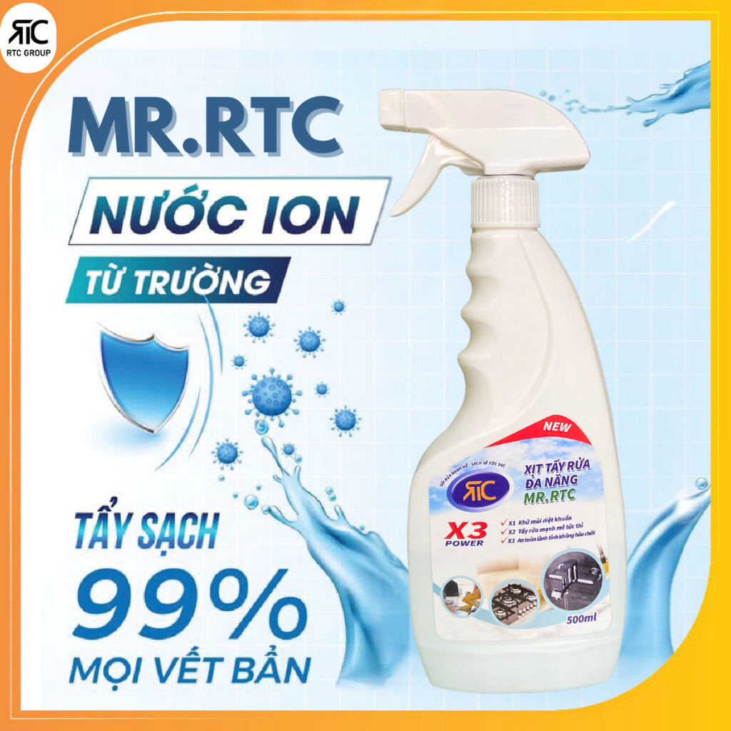 Xịt Tẩy Rửa Đa Năng Mr.RTC Làm Sạch Vết Bẩn Dầu Mỡ Cặn Canxi(Tặng Kèm Miếng Chà+10 Viên Thả Bồn Cầu)